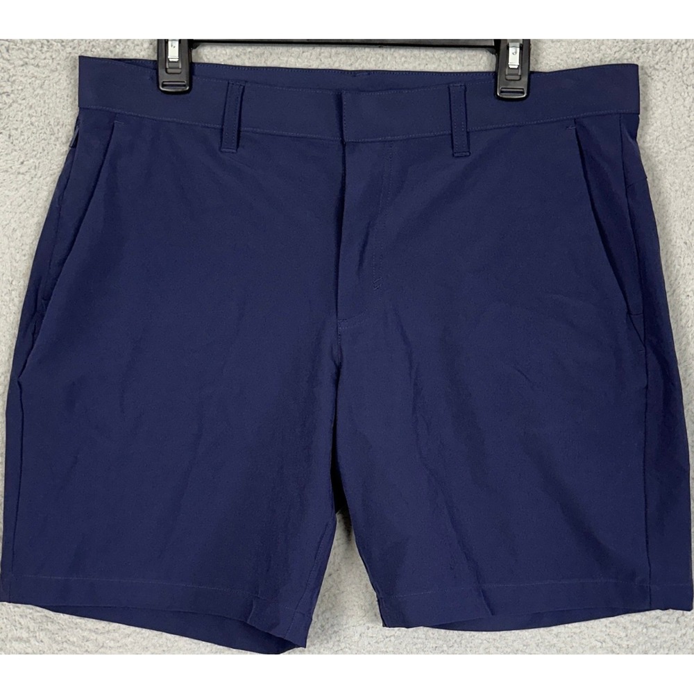 Fabletics Golf Shorts Mens 36 Navy Blue Performance Chino Flat Front Casual Logo